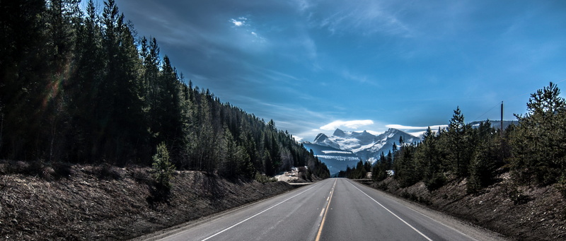 clouds, beauty in nature, dividing line, road, tree, highway, jasper, sky, symbol, environment, 4K, trees, forest, environmental, road marking, rockies