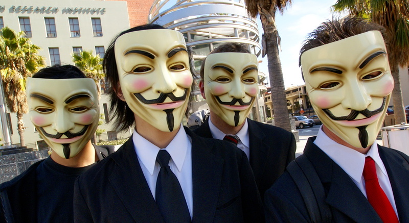 female likeness, four, mask - Disguise, masks, costume, hackers, representation, creativity, theatrical Performance, business, Anonymous, people, group of people