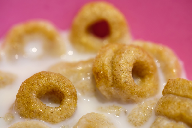 breakfast, still life, food and drink, crispy, no people, indoors, indulgence, colored background, close-up, studio shot, donut, snack, food, cornflakes