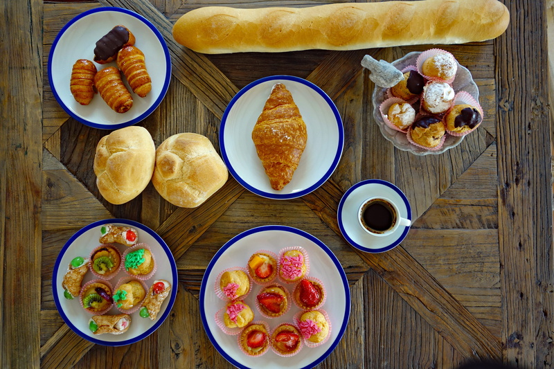 baguette, bread, meal, drink, healthy eating, cup, breads, indoors, directly above, candy, coffee, no people, high angle view, glass, strawberry, benefit from