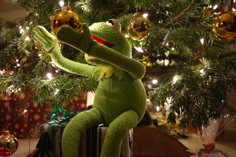 christmas tree, celebration, indoors, close-up, Kermit, Frog, toy, christmas ornaments, art and craft, decoration, christmas lights, representation, Christmas