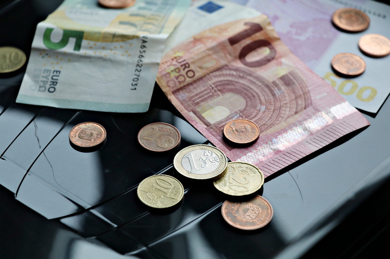 wealth, business, euro, paper currency, coins, economy, currency, finance and economy, finance, 5K, cent, europe, close-up, choice, cash, high angle view