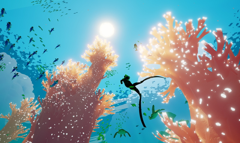 sky, sea life, low angle view, swimming, undersea, fish, animals in the wild, bird, abzu 4k top rated, marine, school of fish, sea, no people, large group of animals