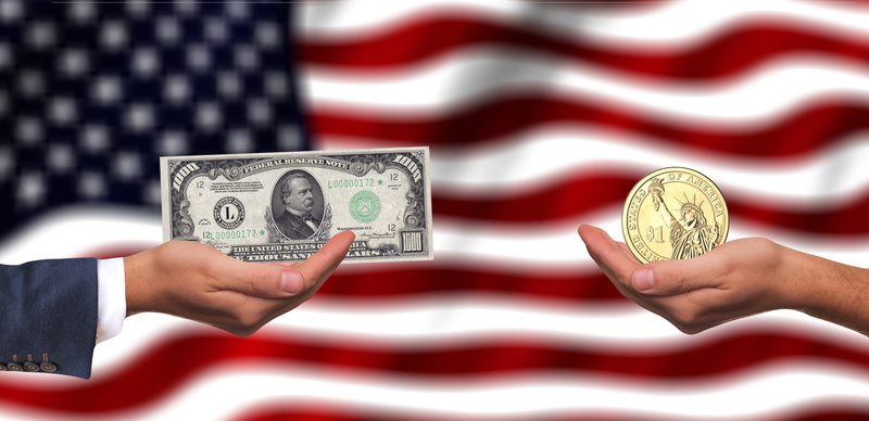 men, america, person, dollar sign, banking, financial world, flag, bills, u, red, human hand, coins, currency, savings, money, finance, 4K, human body part