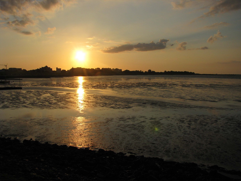 sunlight, sun, sunset, orange color, Watts, tranquility, nature, sky, city, idyllic, 2K, outdoors, dusk, scenics - nature, sea, intertidal zone, Low Tide