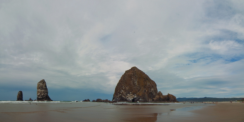 rock - object, climate, clouds, rock, seascape, america, canon beach, ocean, no people, solid, beach, landscape, 5K, cloud - sky, architecture, oregon
