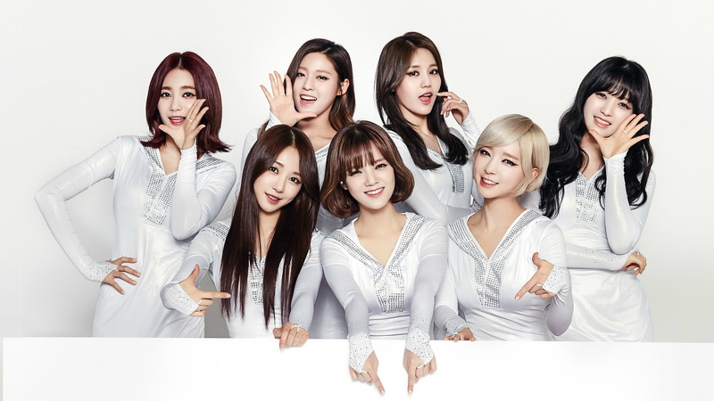 Choa, looking at camera, young women, women, females, K pop, group of people, smiling, emotion, casual clothing, AOA, indoors, studio shot, white background