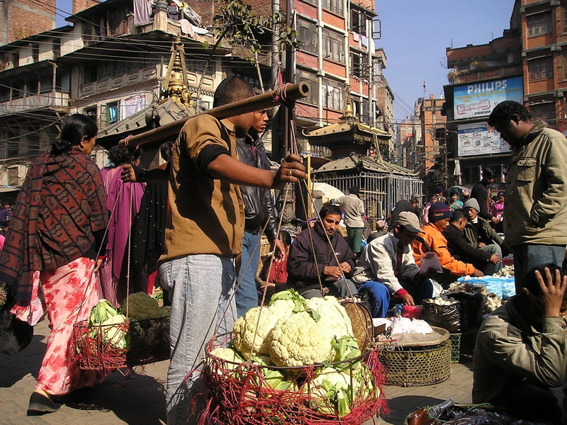 vegetable, brown, occupation, building, concrete, people, fruit, selling, vegetables, crowd, street market, built structure, nepal, adult, retail, market