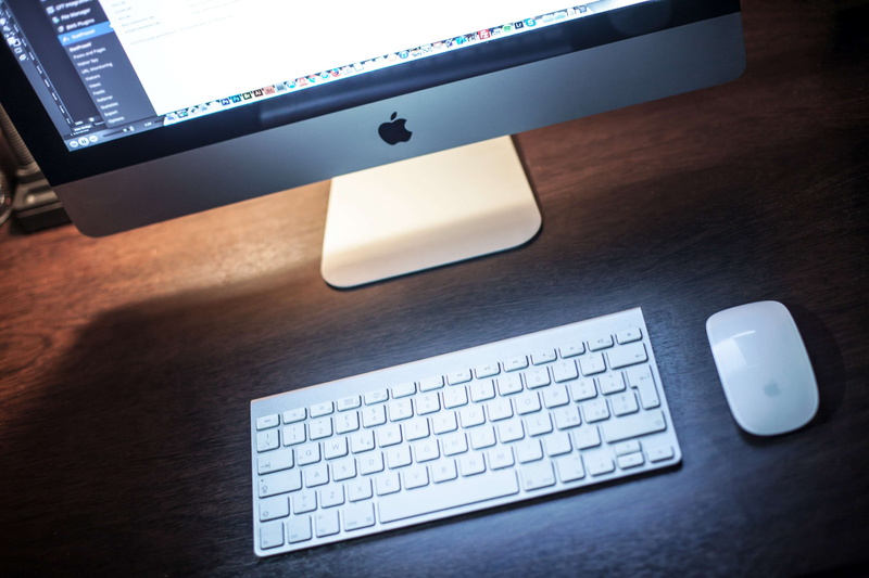 indoors, computer keyboard, table, computer equipment, magic mouse, desktop pc, workspace, close-up, technology, high angle view, computer network, internet