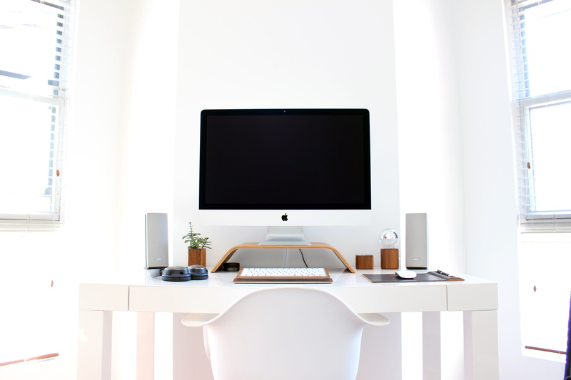 absence, desk, sunlight, seat, table, window, no people, apple, copy space, technology, home interior, business, computer, chair, 5K, home office, nature