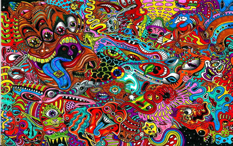 black, red, 1080P, pink, colors, 3d and abstract, artwork, faces, shapes, psychedelic, abstract, graffiti, eyes, yellow, blue
