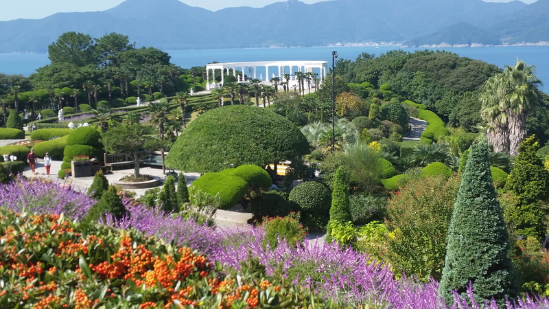 river, landscape, building exterior, outdoors, korea, architecture, green color, ocean, having an affair, no people, purple, plant, scenics - nature, high angle view