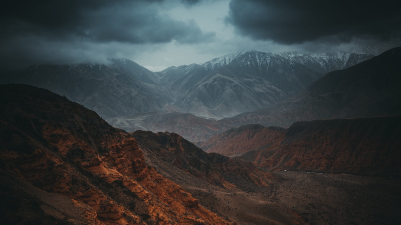 geology, valley, rock, hike, rock - object, cloudscape, beauty in nature, tranquility, 5K, kyrgyzstan, peak, no people, mountains, mountain, storm, canyon