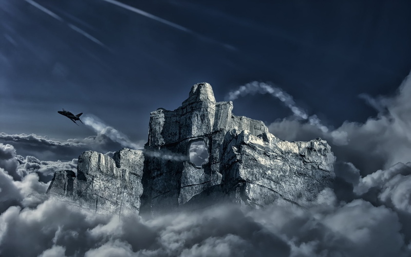 cloud - sky, no people, mountains, low angle view, military aircraft, 720P, history, the past, aircraft, nature, snow, day, cold temperature, architecture