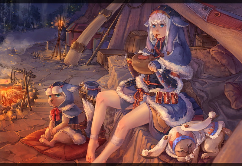 hair, warrior, fantasy, online, anime, mmo, bunny, eyes, white, monster, barefoot, dragon, rpg, animal, blue, nemo, leafnight, action, hunting, food, fighting