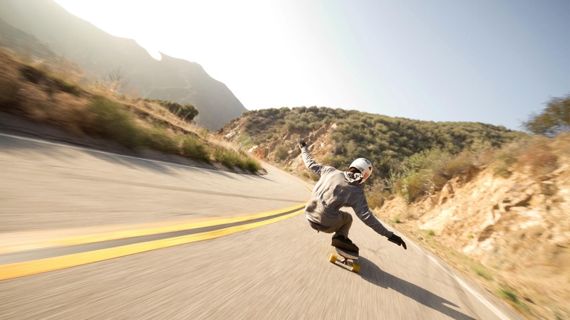 longboarding, sports equipment, day, full length, nature, road, brown, outdoors, longboard, street, skill, sky, leisure activity, landscape, mountain range