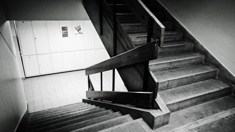 the way forward, wood - material, black-and-white, moving down, no people, tile, moving up, steps and staircases, indoors, architecture, railing, empty