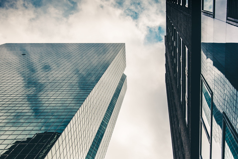 outdoors, full frame, angle, look up, office building exterior, architecture, office, building, buildings, glass - material, soft colors, modern, arcitecture