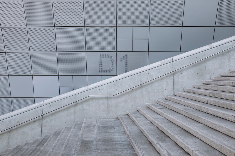 pattern, no people, stairs, architecture, wall - building feature, built structure, outdoors, building, glass - material, steps and staircases, low angle view