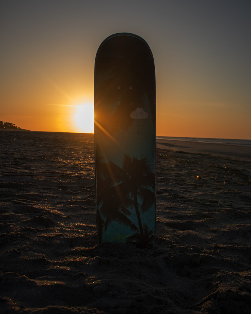 dusk, sky, light, skateboard, sunset, red sky, idyllic, sunlight, sea, scenics - nature, no people, horizon over water, outdoors, beach sunrise, skateboarding