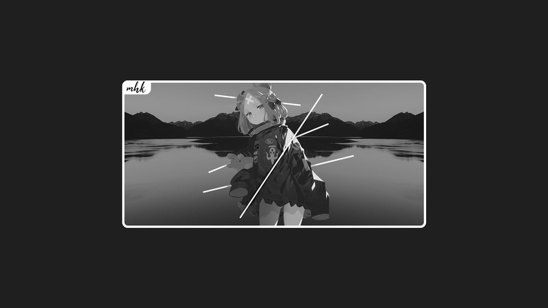black, 1080P, text, minimalism, anime, white, simple background, monochrome, picture-in-picture, anime girls