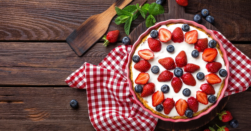 fabric, berries, strawberry, blueberries, mint, pie, 1080P
