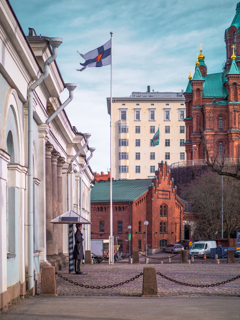 outdoors, built structure, town, the past, symbol, patriotism, city, path, sky, flag, nature, person, tower, building, helsinki, metropolis, history, human