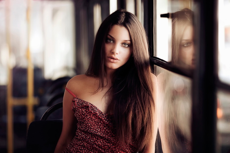 spaghetti, reflection, 1080P, women, strap, floral, red, top, s, Karen Abramyan, portrait, look, black