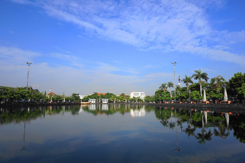reflection, central java, blue, tree, water, no people, plant, waterfront, scenics - nature, city, nature, scene, light, travel destinations, 5K, color