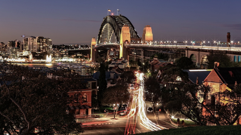 transportation, 4K, light trail, no people, outdoors, motion, travel destinations, tourist attraction, sydney, ausralia, long exposure, evening, built structure