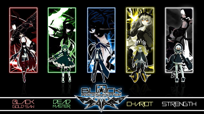 shooter, Strength (Black Rock Shooter), black, Dead Master (Black Rock Shooter), Anime, Black Rock Shooter, Black Gold Saw, rock, Chariot (Black Rock Shooter)
