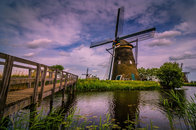 rural scene, Kinderdijk, Netherlands, sky, channel, wind power, nature, landscape, no people, environment, built structure, fuel and power generation, river