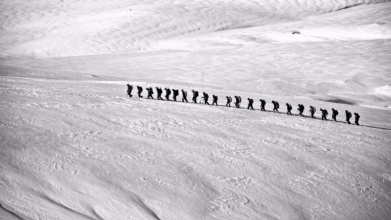 no people, group, sign, high angle view, line, climb, landscape, beauty in nature, cold temperature, winter, black and white, western script, tranquil scene
