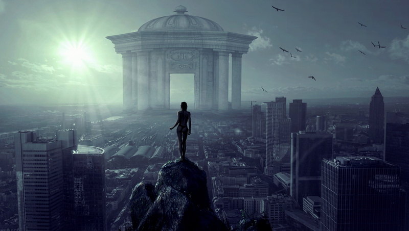 office, composing, mood, modern, futuristic, tower, wide, building, surreal, temple, 4K, digital composite, travel destinations, atmosphere, building exterior