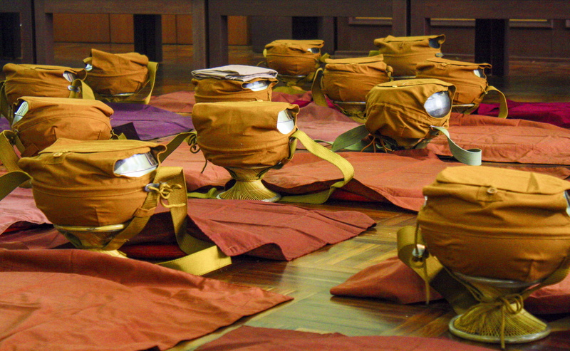representation, indoors, Religion, buddhism, statue, close-up, monk bowls, 4K, day, buddhist, place of worship, large group of objects, spirituality, Monk