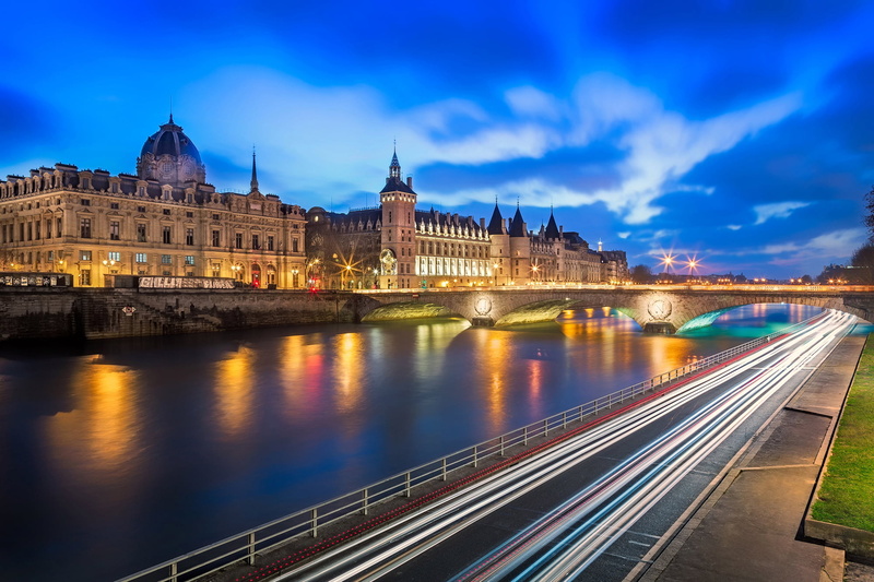 bridge, lights, government, night, transportation, road, 1080P, the evening, motion, long exposure, gray, water, light trail, The Concierge, Paris, connection