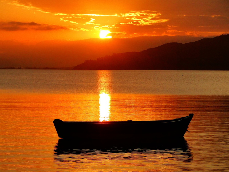 eventide, 2K, sun, summer, idyllic, sky, vessel, tranquil scene, orange color, beach, nature, rowboat, fisherman, nautical vessel, mountain, twilight