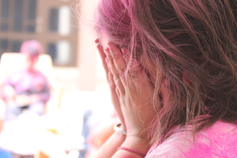 cheerful, pink color, incidental people, people, girls, india, patiala, dyed red hair, innocence, hands, day, lifestyles, portrait, outdoors, happy, punjab