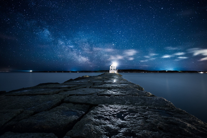 space, nature, water, lighted, solid, milky way, sea, white, rock, 1080P, star, long exposure, rock - object, star field, galaxy, star - space, astronomy