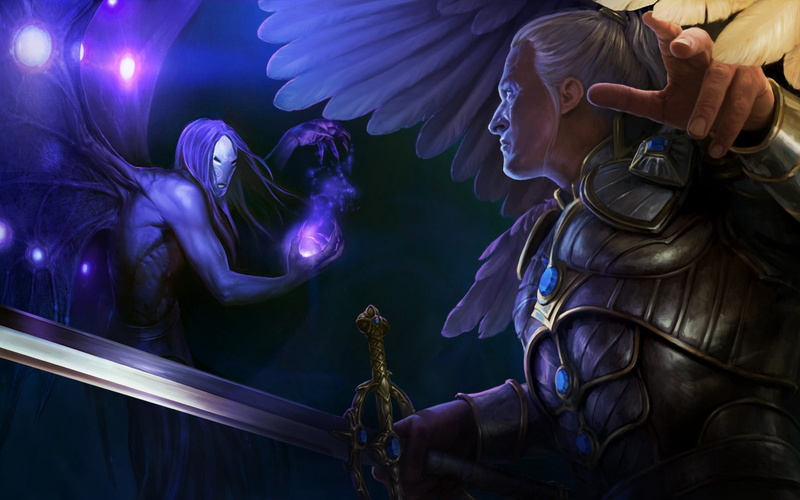 people, representation, purple, might and magic heroes, costume, men, indoors, illustration, holding, animal wildlife, sword, magic, night, statue, art and craft