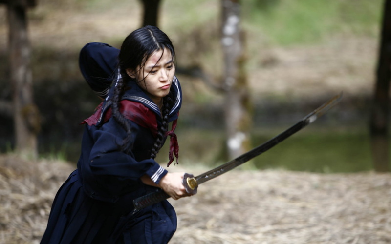 asians, day, hyun, women, stick - plant part, child, one person, sword, 1080P, three quarter length, real people, nature, standing, samurai, leisure activity