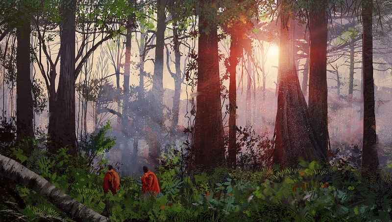 Monk, Forest, Jungle, 720P, Fog, Fantasy, Sunshine, Tree
