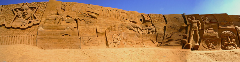 ancient, sandstone, 8K, nature, land, old ruin, travel, archaeology, sky, desert, travel destinations, craft, solid, no people, panoramic, sand sculpture festival