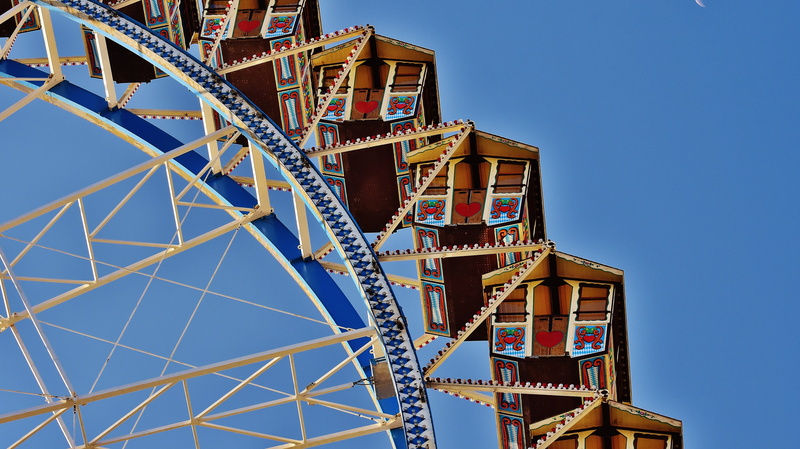 munich, alloy, fair, fun, tall - high, bavaria, no people, amusement park ride, blue, arts culture and entertainment, ride, ferris wheel, clear sky, ferris