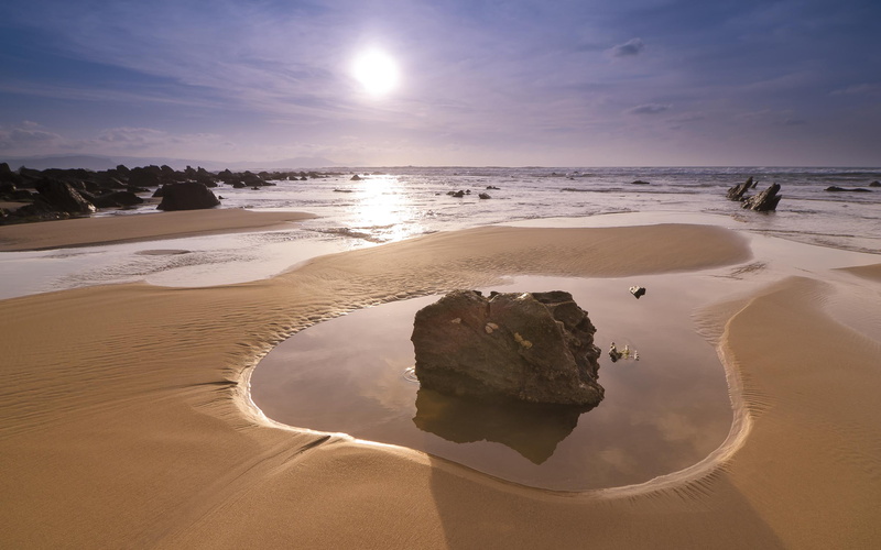 2K, shining, rock, white, shore, 2560x1600, beaches, beach, sun, sand