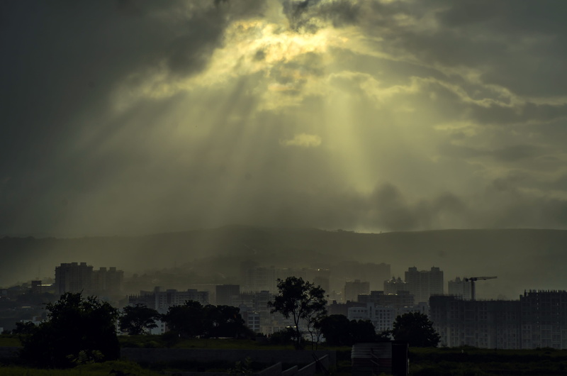 no people, sun, sunlight, sun and cloud, overcast, streaming, glow, tree, monsoon, 4K, rays, blessings, outdoors, city, building, clouds, storm, scenics - nature