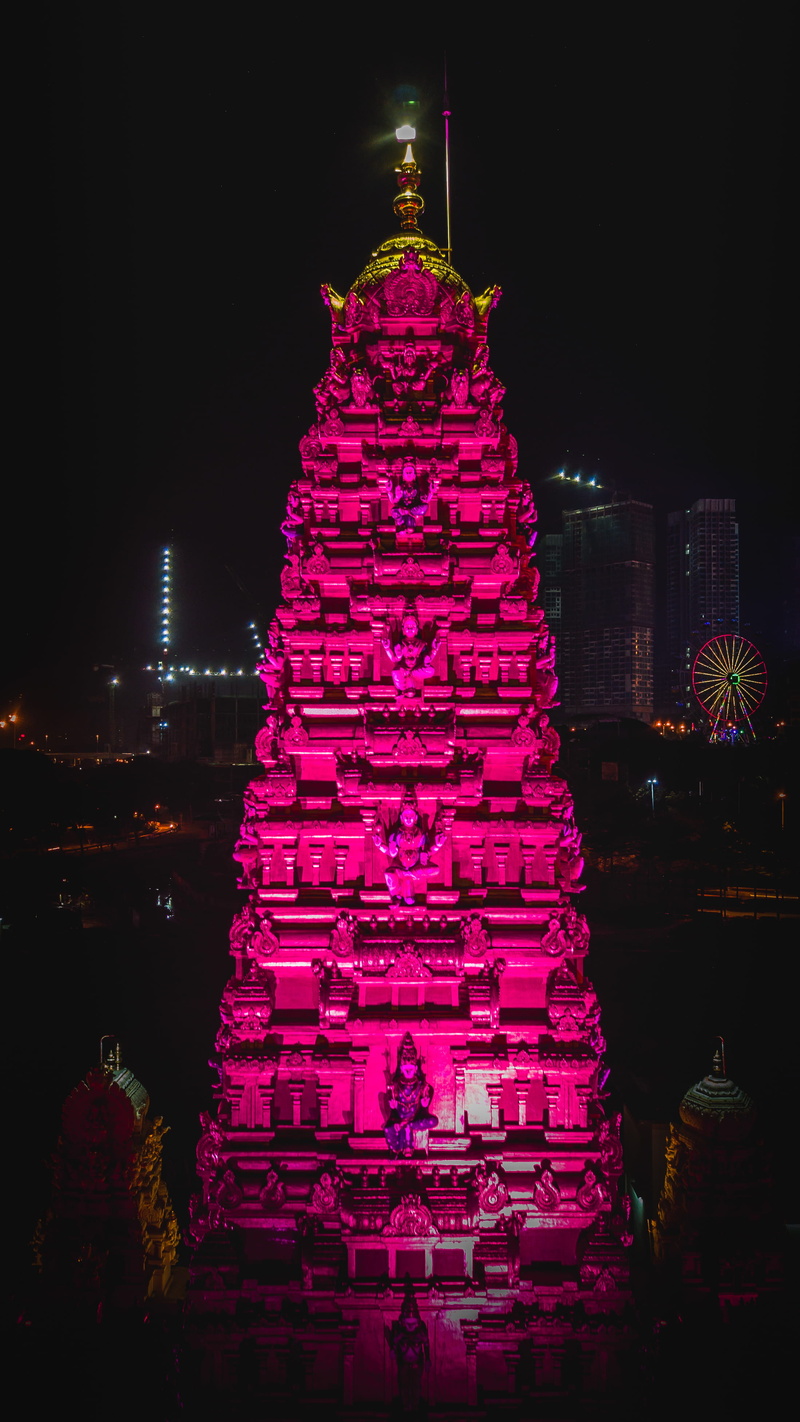 tourism, malaysia, belief, building, india, kuil, travel, 4K, illuminated, building exterior, no people, built structure, aerial, decoration