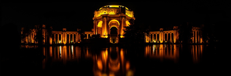 bay area, travel, no people, waterfront, palace of art, building exterior, palace of the arts, nighttime, concrete, san francisco, 8K, light, photography