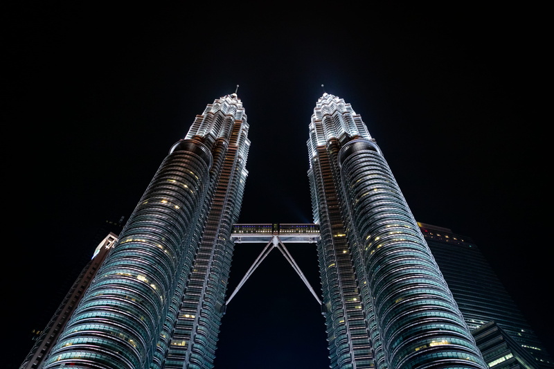 night, modern, kuala lumpur, illuminated, urban, 4K, office building exterior, building, blue, financial district, malaysia, landmark, low angle view