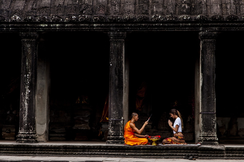 people, building, full length, young women, men, temple, leisure activity, women, religion, young adult, casual clothing, buddhist, lifestyles, front, girl